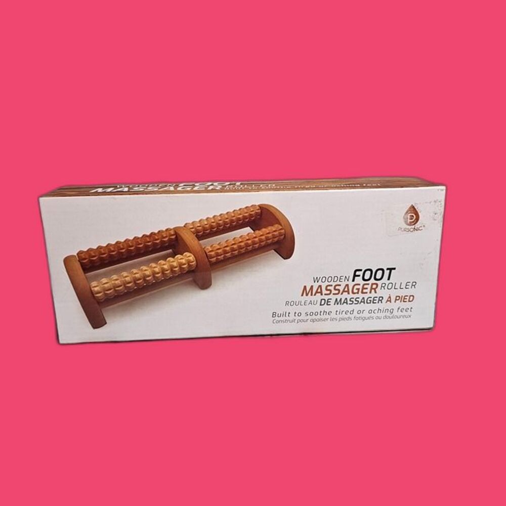 Pursonic Wooden Foot Massager Roller | Dual Knobbed Rollers | New in Box